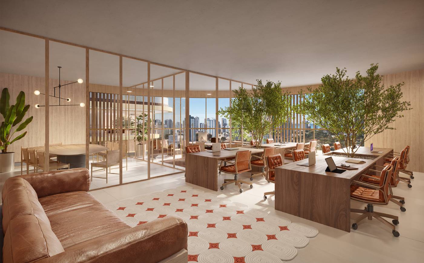 Perspectiva ilustrativa da sala empresarial de 133 m².