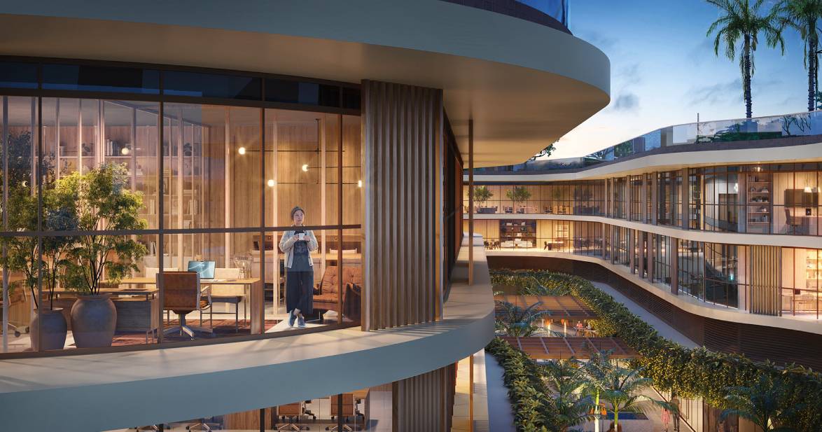 PERSPECTIVA ILUSTRATIVA DO MALL COM 2.245M² DE ÁREA DE LOJAS.