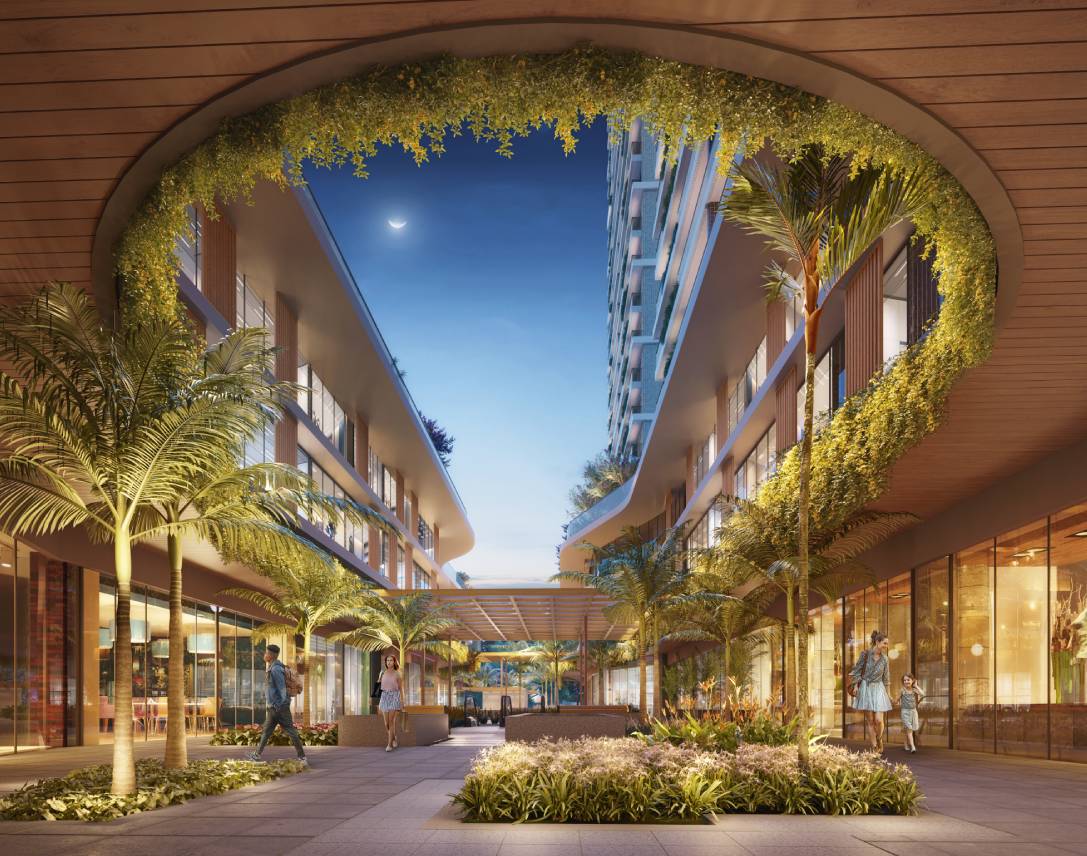 PERSPECTIVA ILUSTRATIVA DO MALL COM 2.245M² DE ÁREA DE LOJAS.